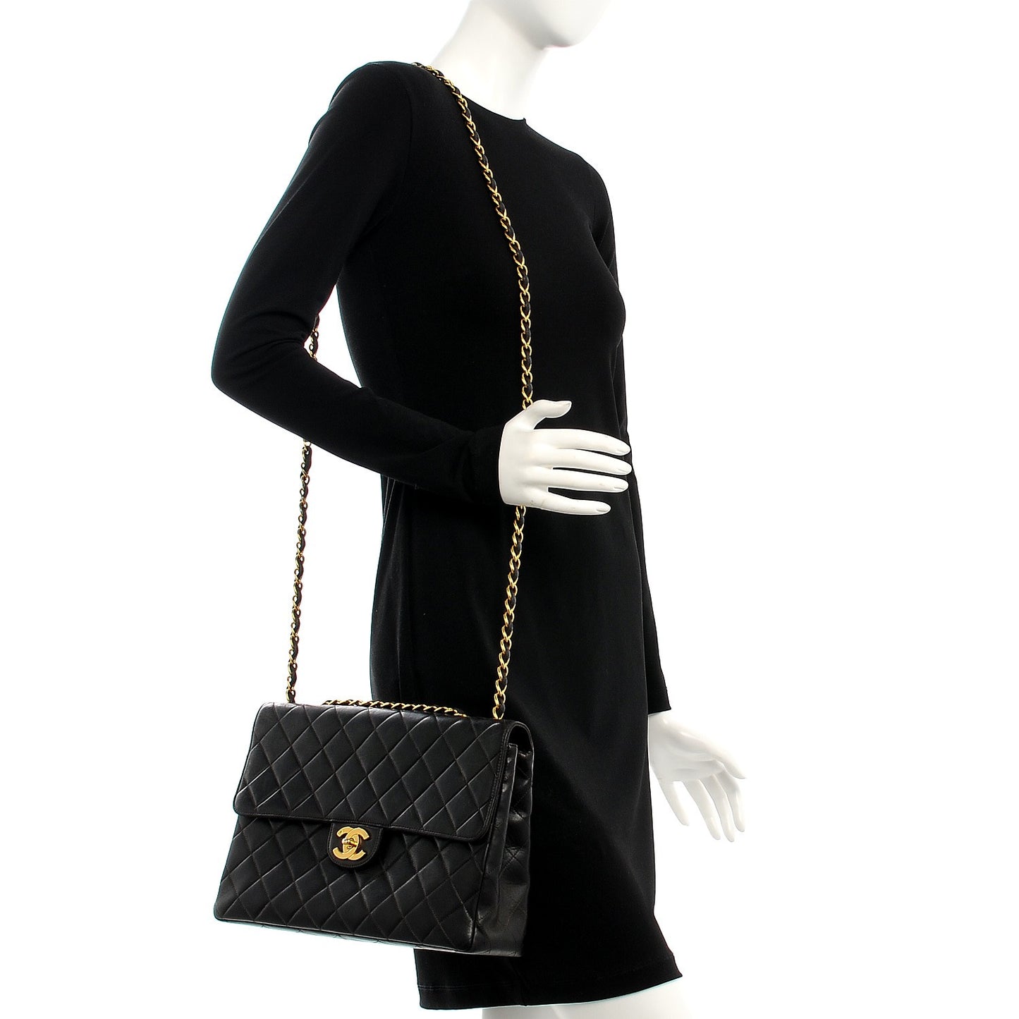 Lambskin Quilted Jumbo Single Flap Black