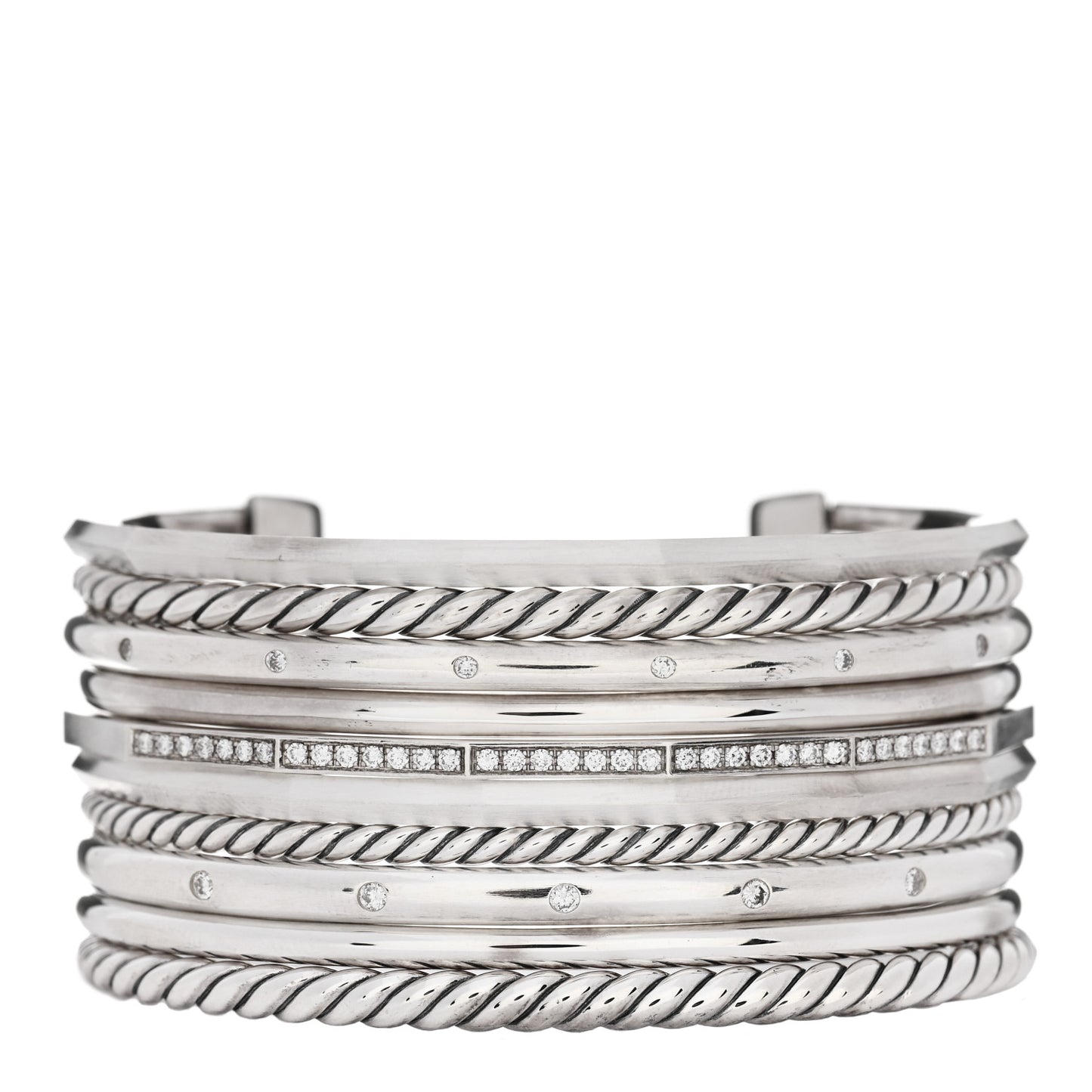 Sterling Silver Diamond Wide Stax Cuff Bracelet