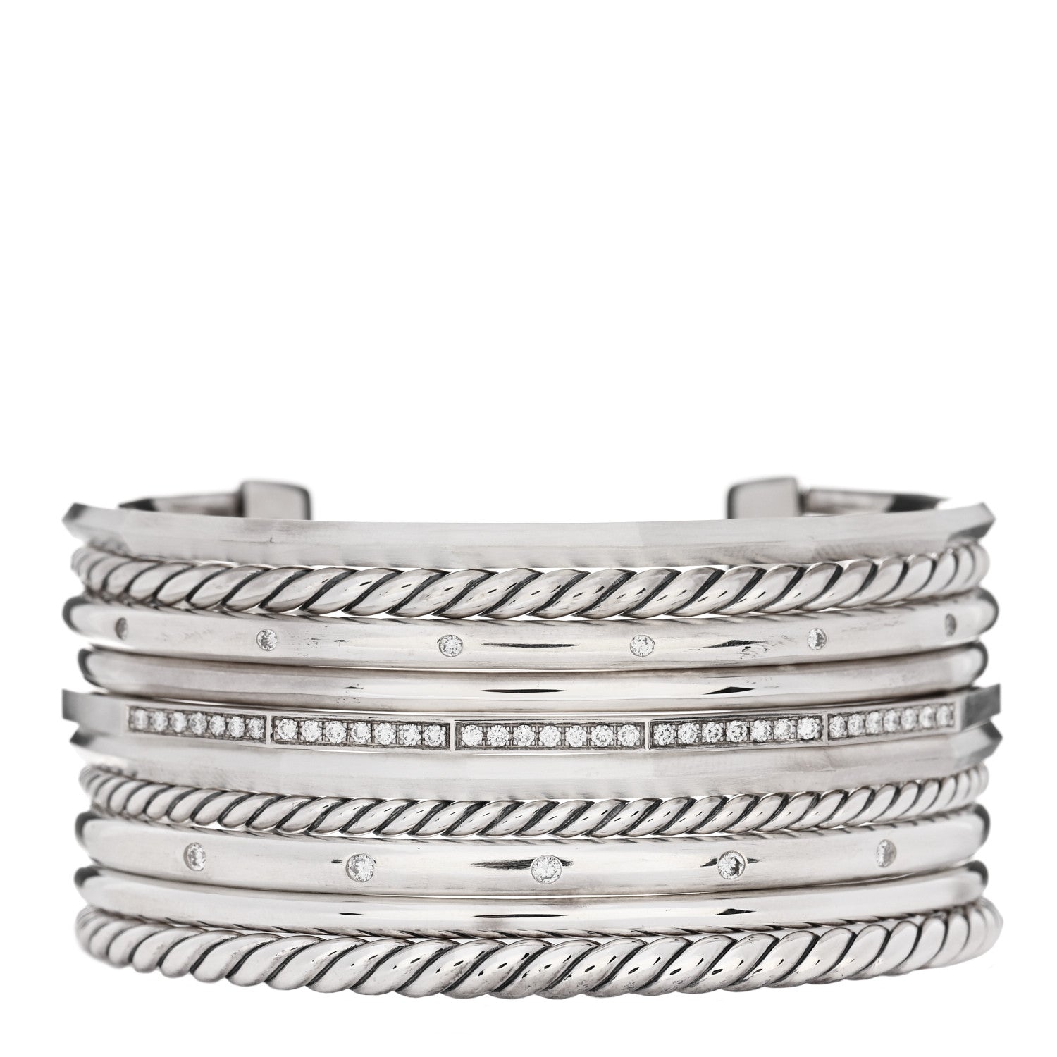 David Yurman Sterling Silver Diamond Wide Stax Cuff Bracelet 1 of 3