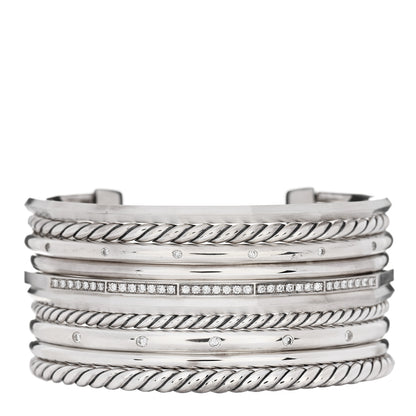 David Yurman Sterling Silver Diamond Wide Stax Cuff Bracelet 1 of 3