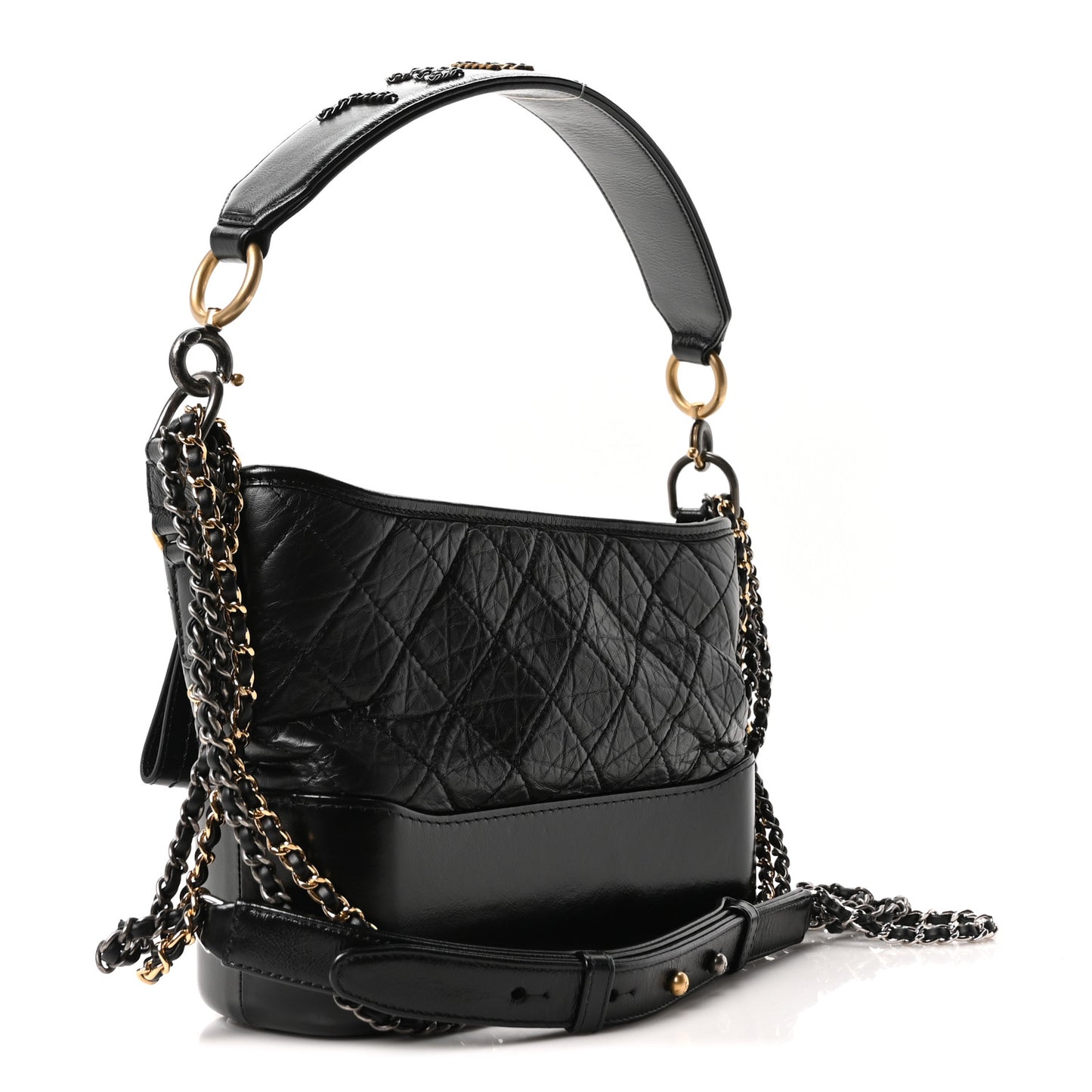 Aged Smooth Calfskin Quilted Medium Gabrielle Logo Hobo Black