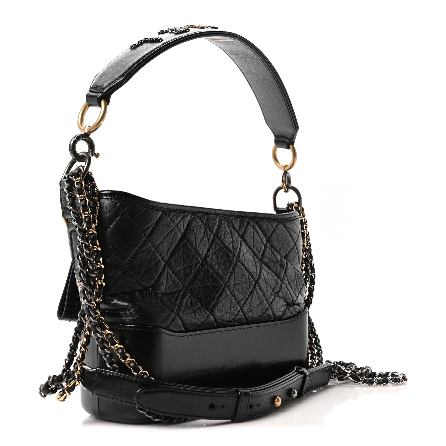 Chanel Aged Smooth Calfskin Quilted Medium Gabrielle Logo Hobo Black 3 of 10