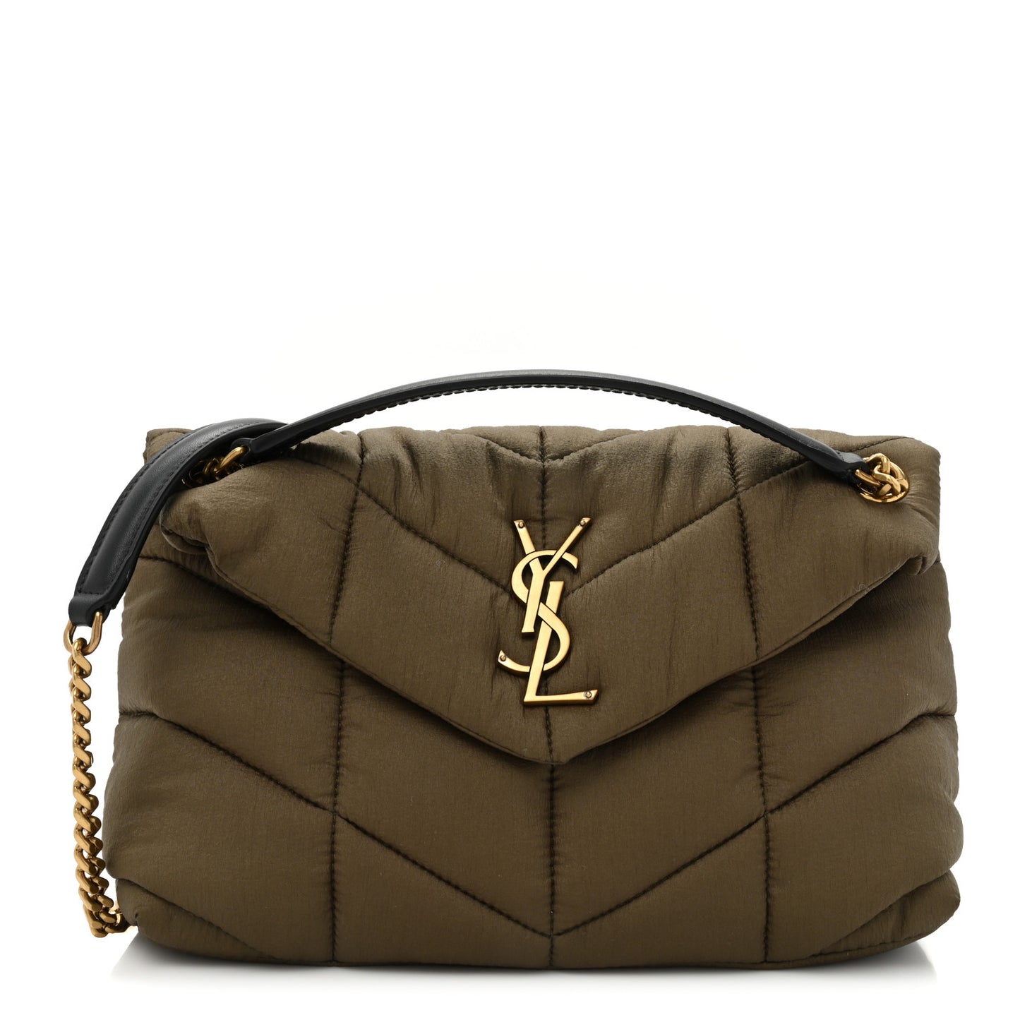 Nylon Quilted Small Loulou Puffer Monogram Chain Satchel Military Green