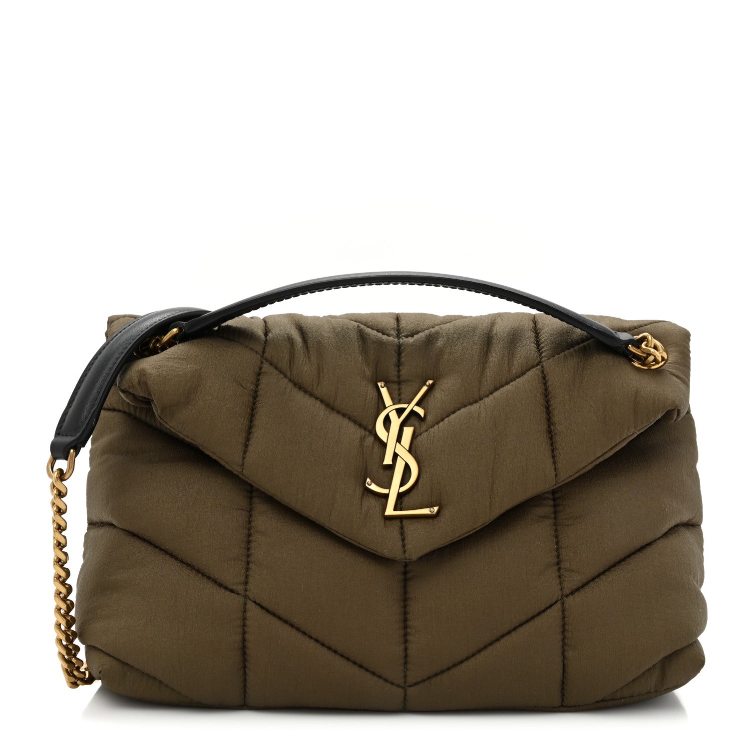 Saint Laurent Nylon Quilted Small Loulou Puffer Monogram Chain Satchel Military Green 1 of 9