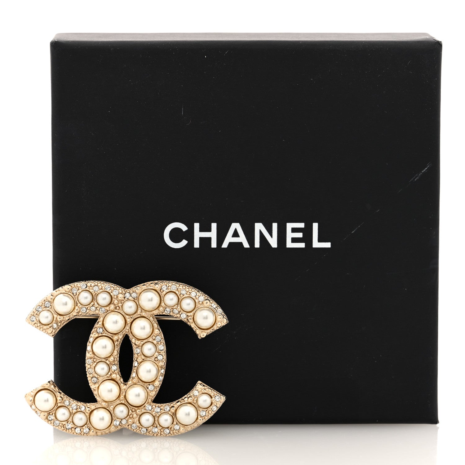 Chanel Metal Crystal Graduated Pearl CC Brooch Gold 4 of 4