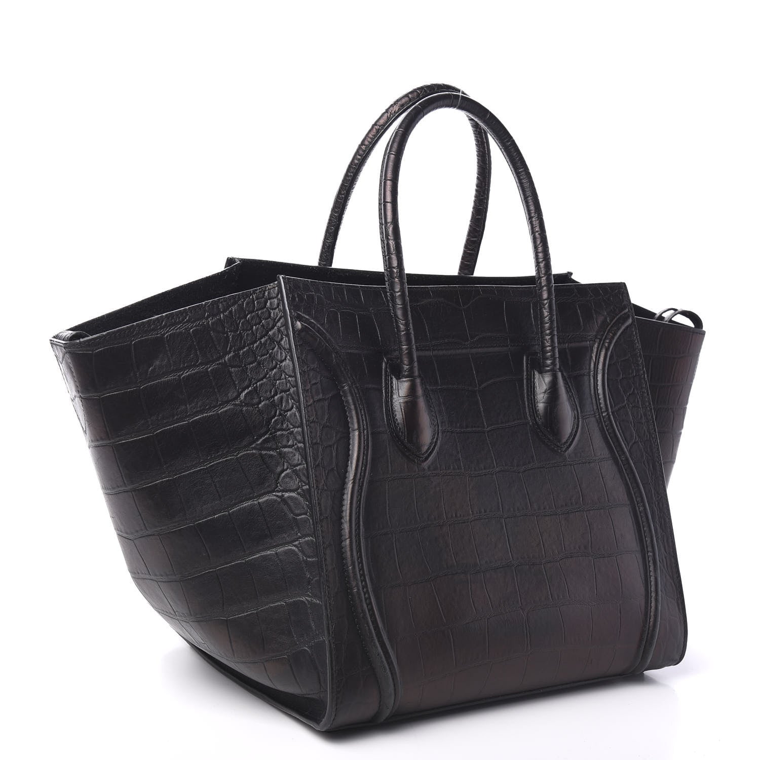 Celine Crocodile Embossed Calfskin Large Phantom Luggage Black 2 of 10