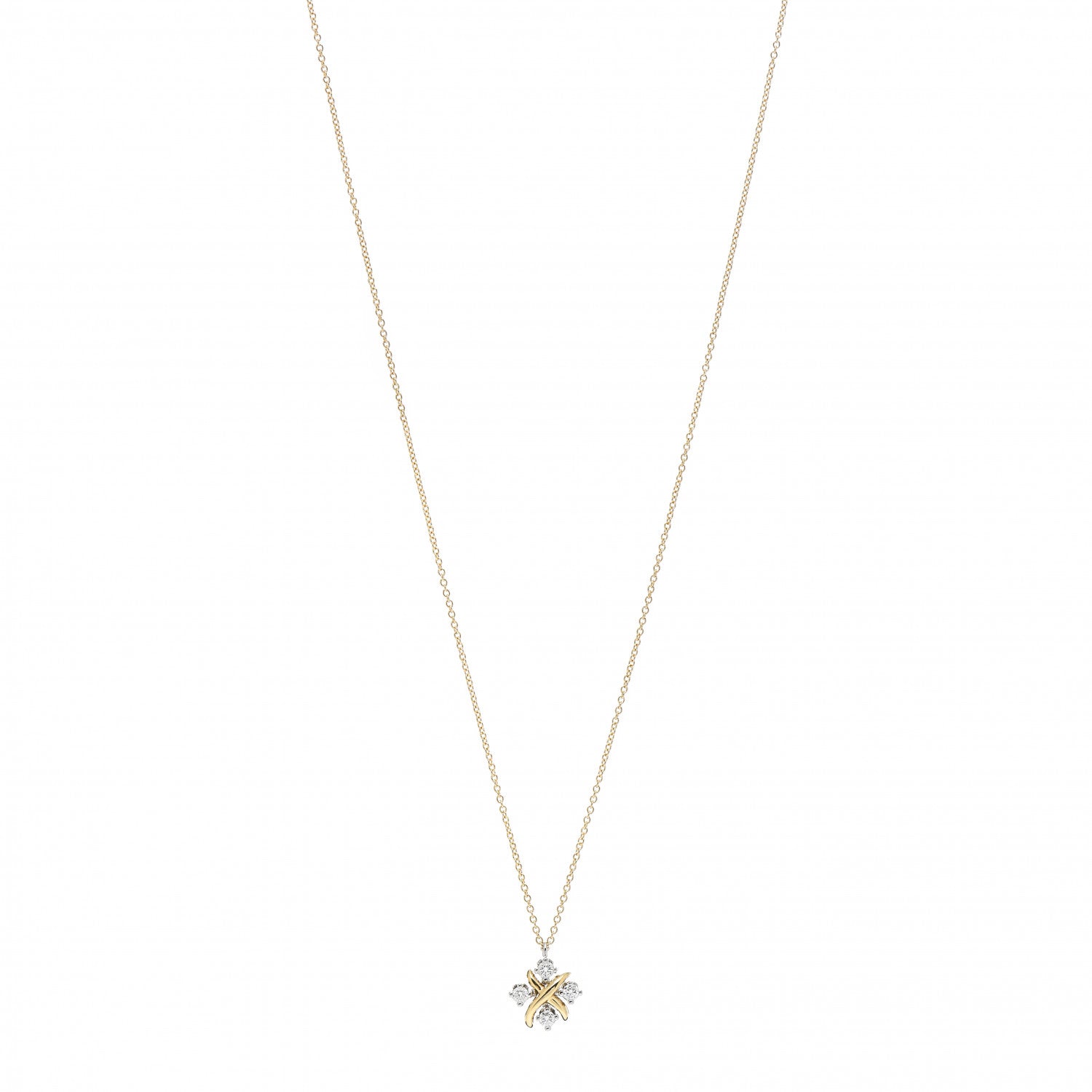 Tiffany Platinum 18K Yellow Gold Diamond Schlumberger Lynn Pendant Necklace 1 of 5