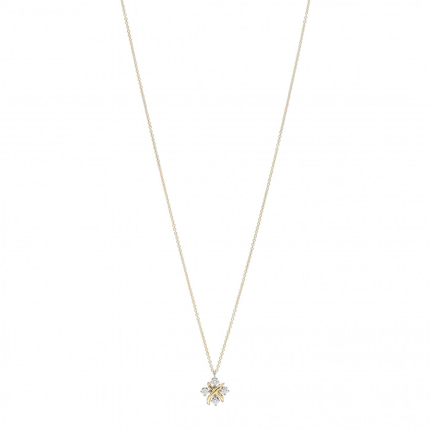 Platinum 18K Yellow Gold Diamond Schlumberger Lynn Pendant Necklace