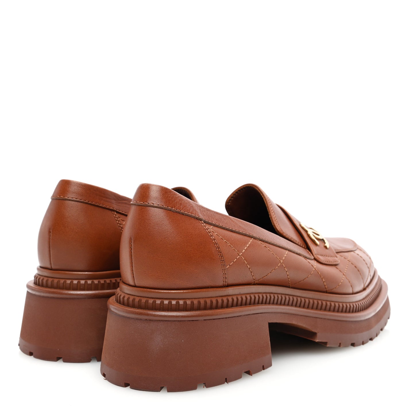 Calfskin Quilted CC Mocassin Loafers 38 Light Brown