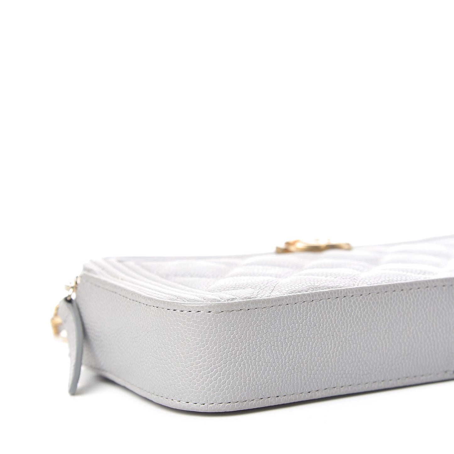 Caviar Quilted Small Boy Clutch With Chain Grey