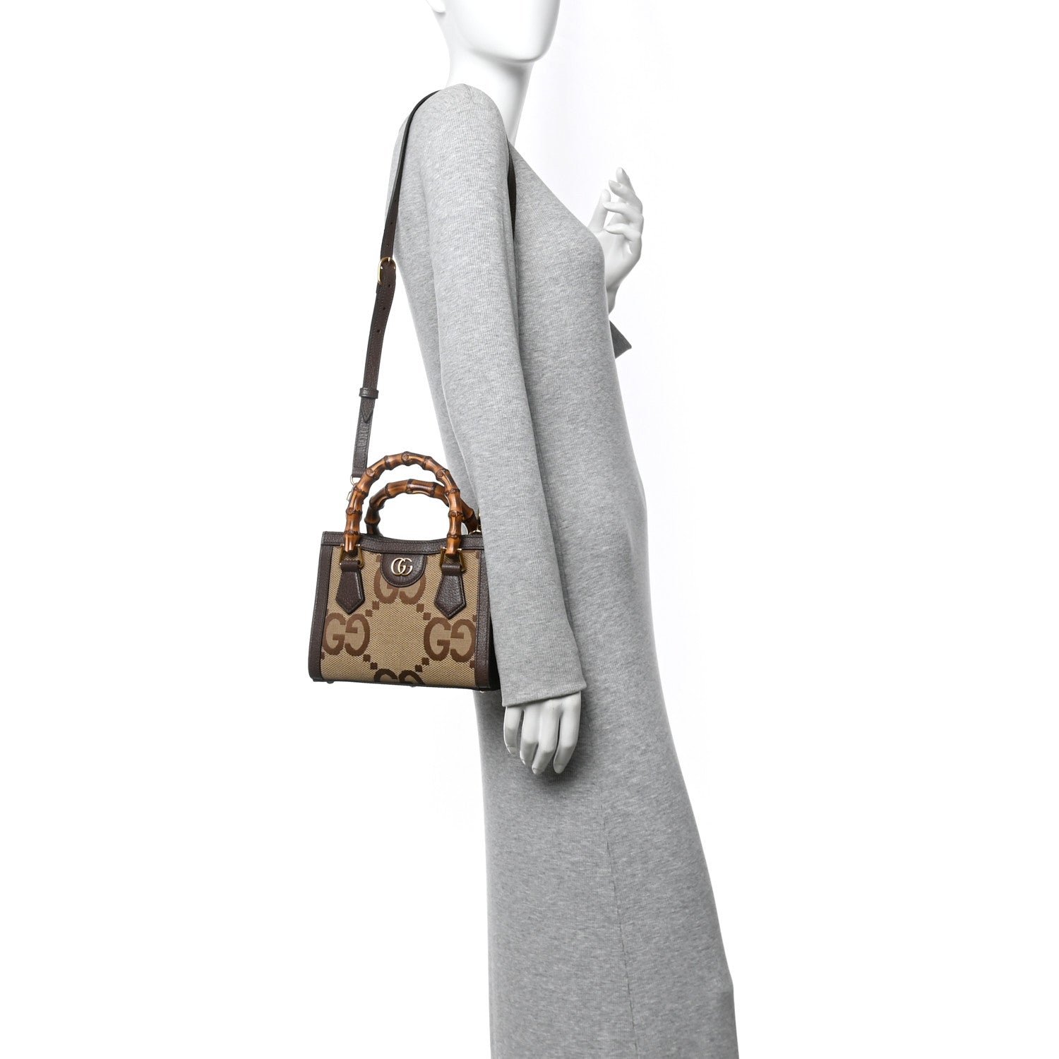 Gucci Monogram Jumbo GG Textured Dollar Calfskin Mini Diana Tote Bag Camel Ebony New Acero Pomegranate Red 2 of 9