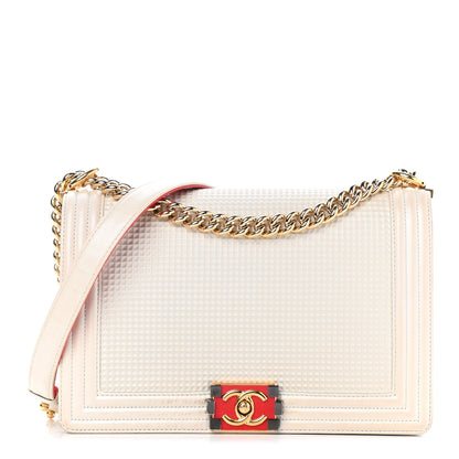 Chanel Metallic Lambskin Embossed Large Boy Cube Flap White 1 of 5