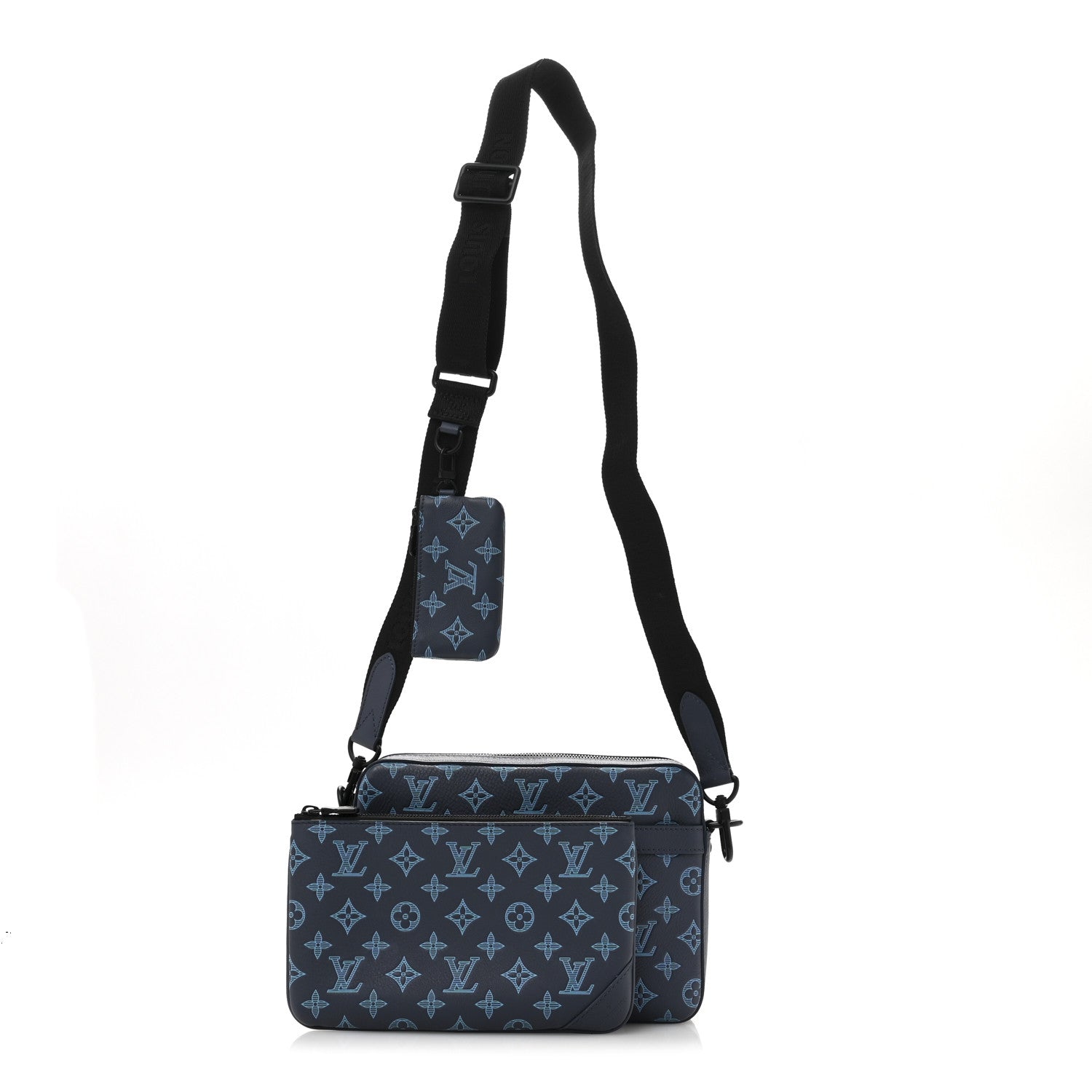 Louis Vuitton Calfskin Monogram Shadow Trio Messenger Navy River Blue 3 of 11