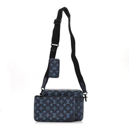 Louis Vuitton Calfskin Monogram Shadow Trio Messenger Navy River Blue 3 of 11