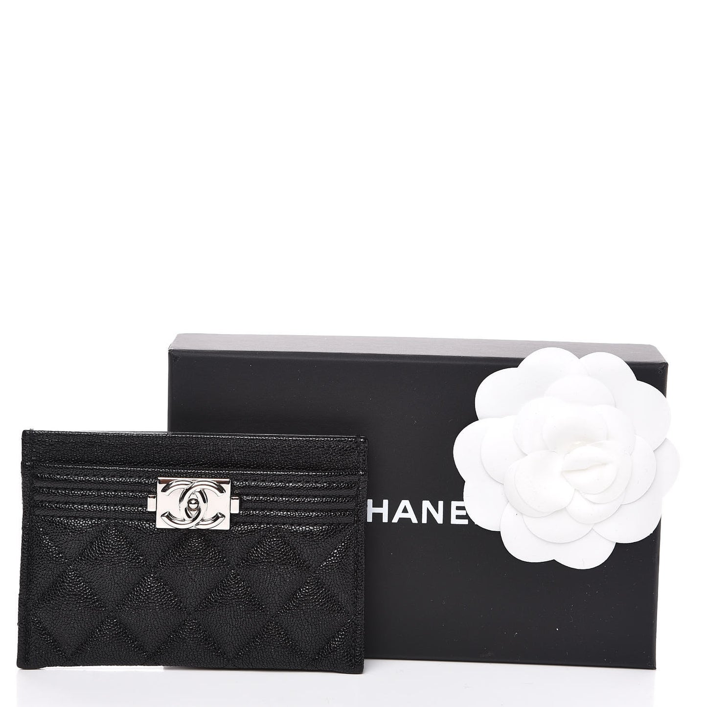Metallic Caviar Quilted Boy Card Holder Black