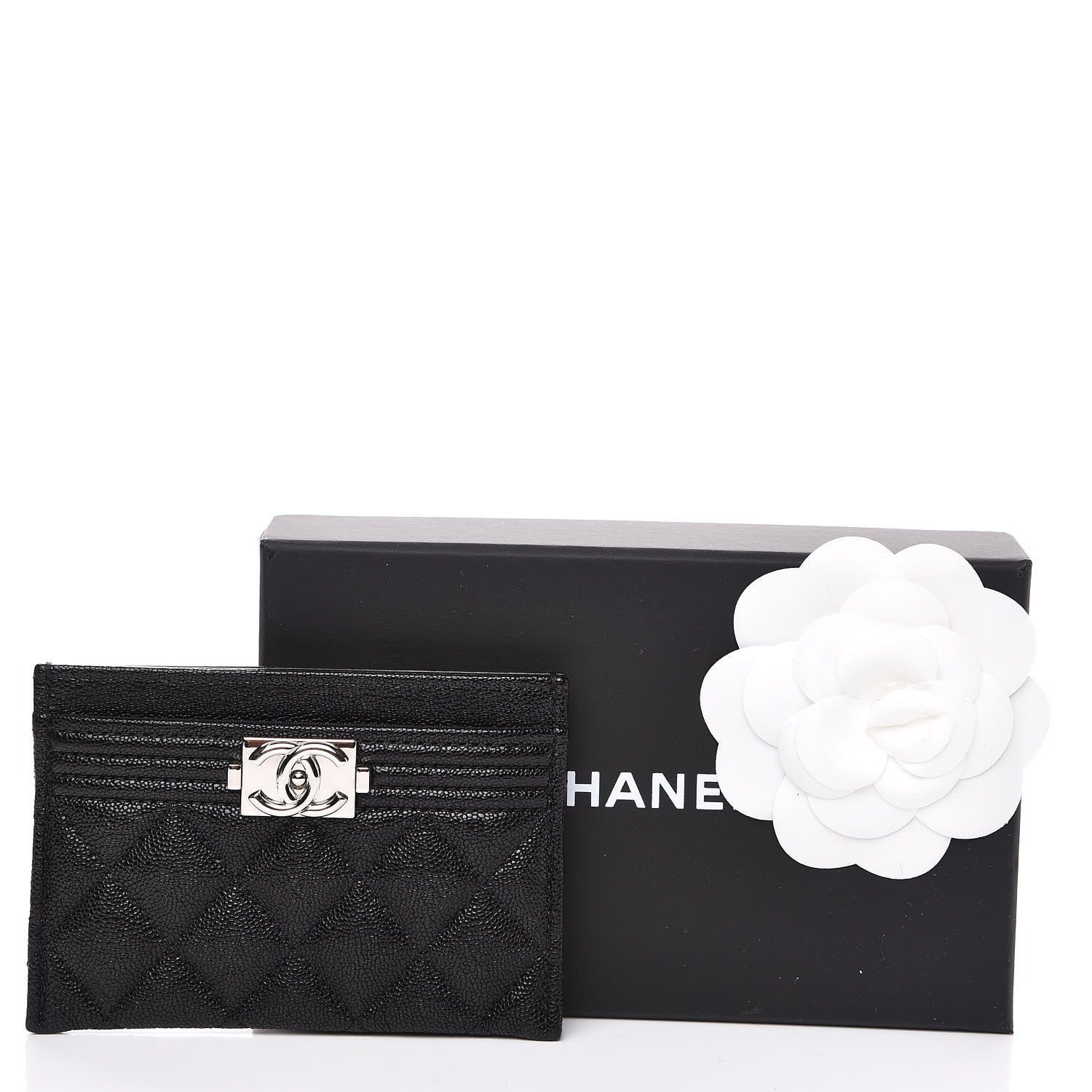 Chanel Metallic Caviar Quilted Boy Card Holder Black 9 of 9