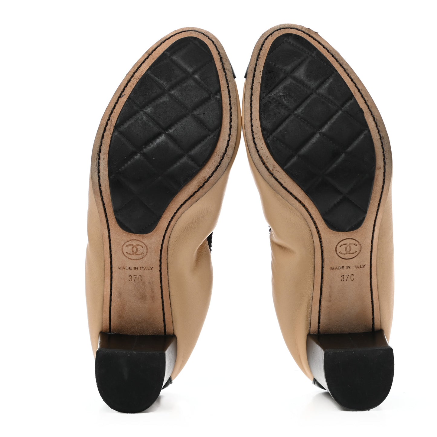 Lambskin Camellia CC Elastic Stretch Pumps 37 Beige Black