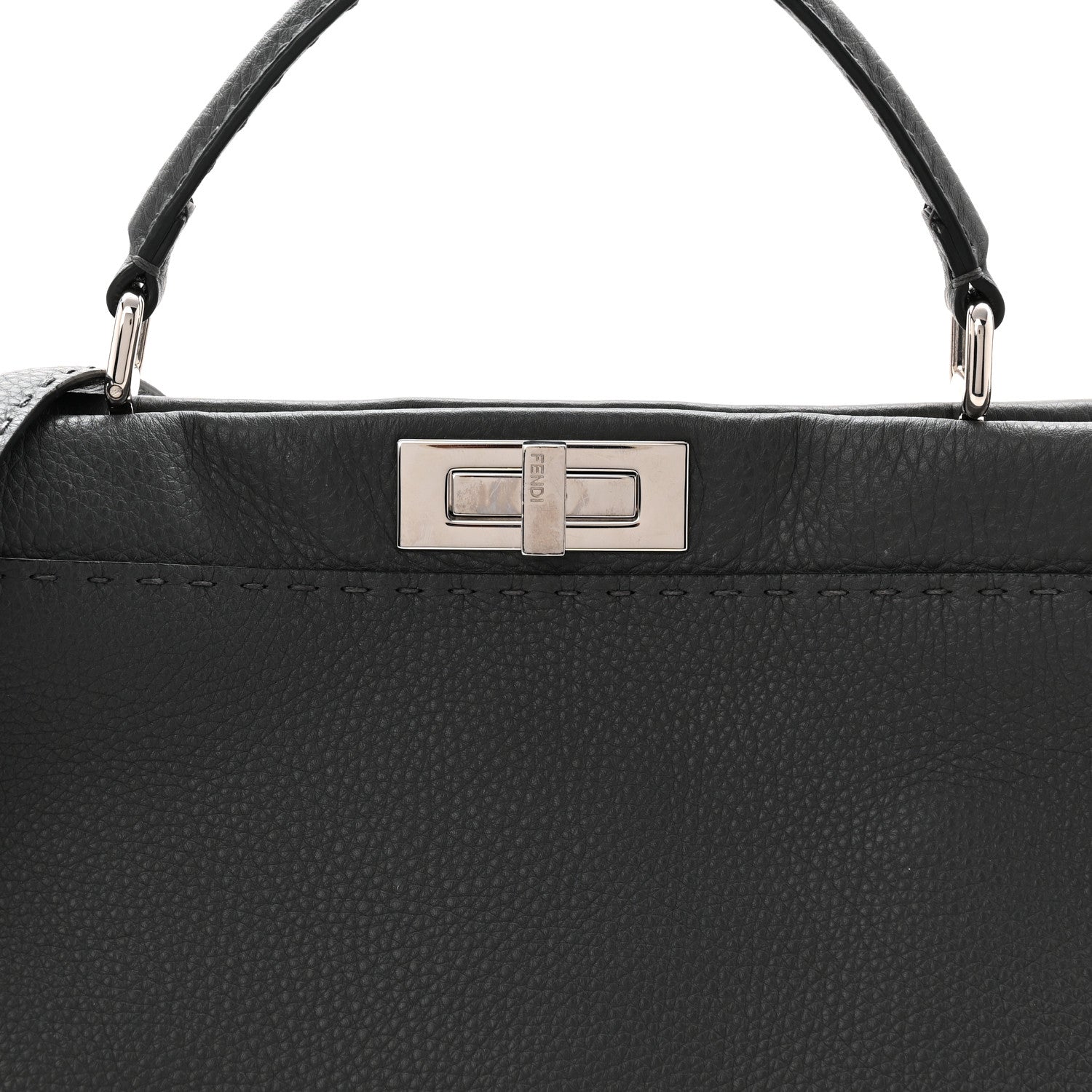 Fendi Cuoio Romano Selleria Bi-Color Large Peekaboo Iconic Satchel Asfalto Latte 8 of 10