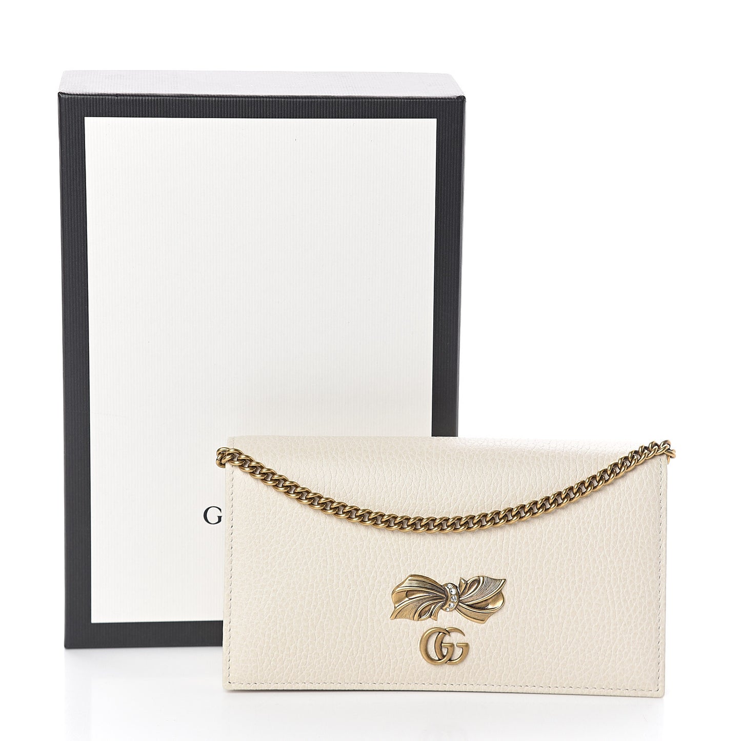 Calfskin GG Marmont Bow Chain Wallet White