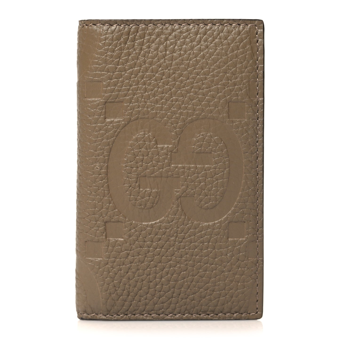 Piuma Calfskin Jumbo GG Embossed Card Case Taupe