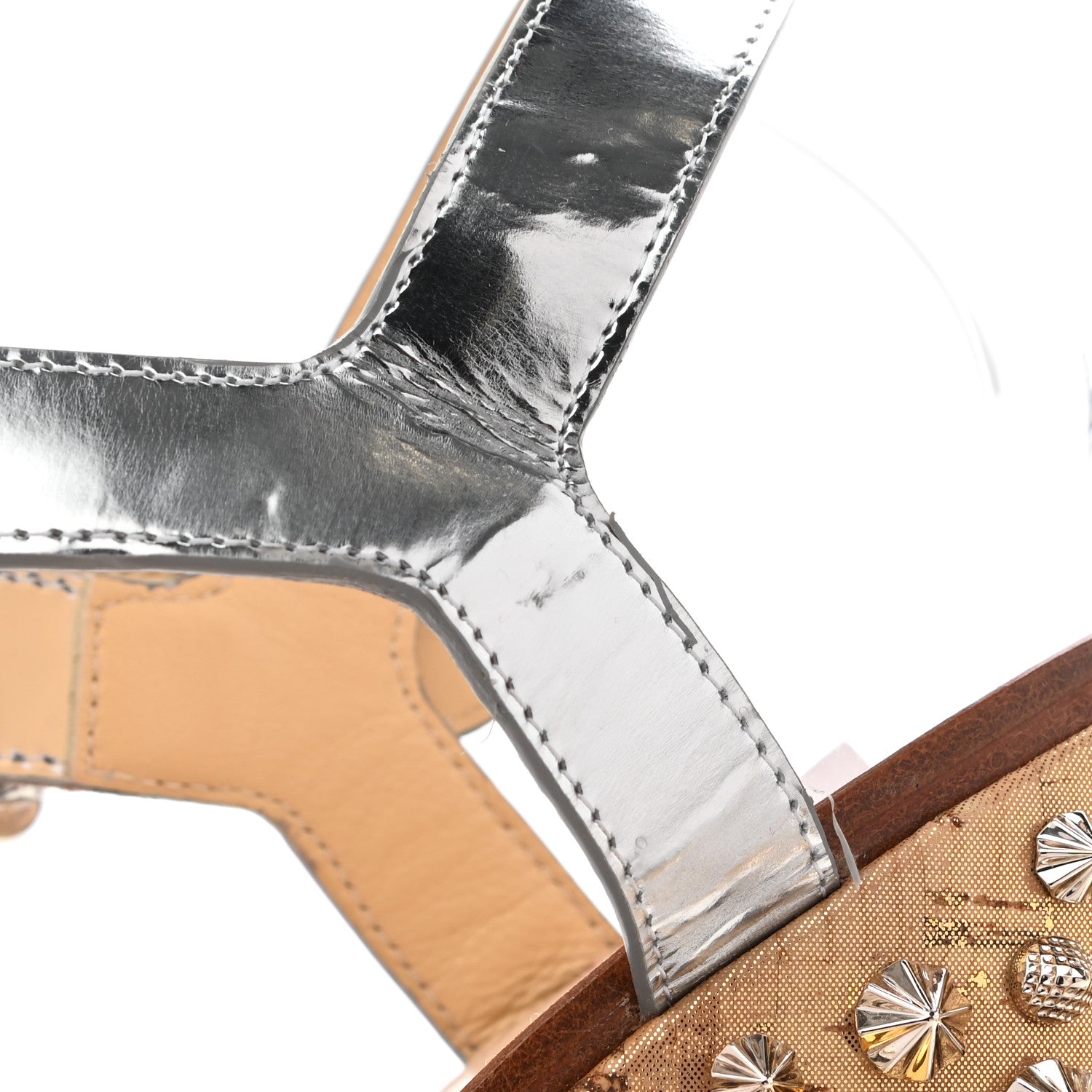 Christian Louboutin Calfskin Lame Cork Almericca 120 Studded Wedge Sandals 42 Silver 5 of 12