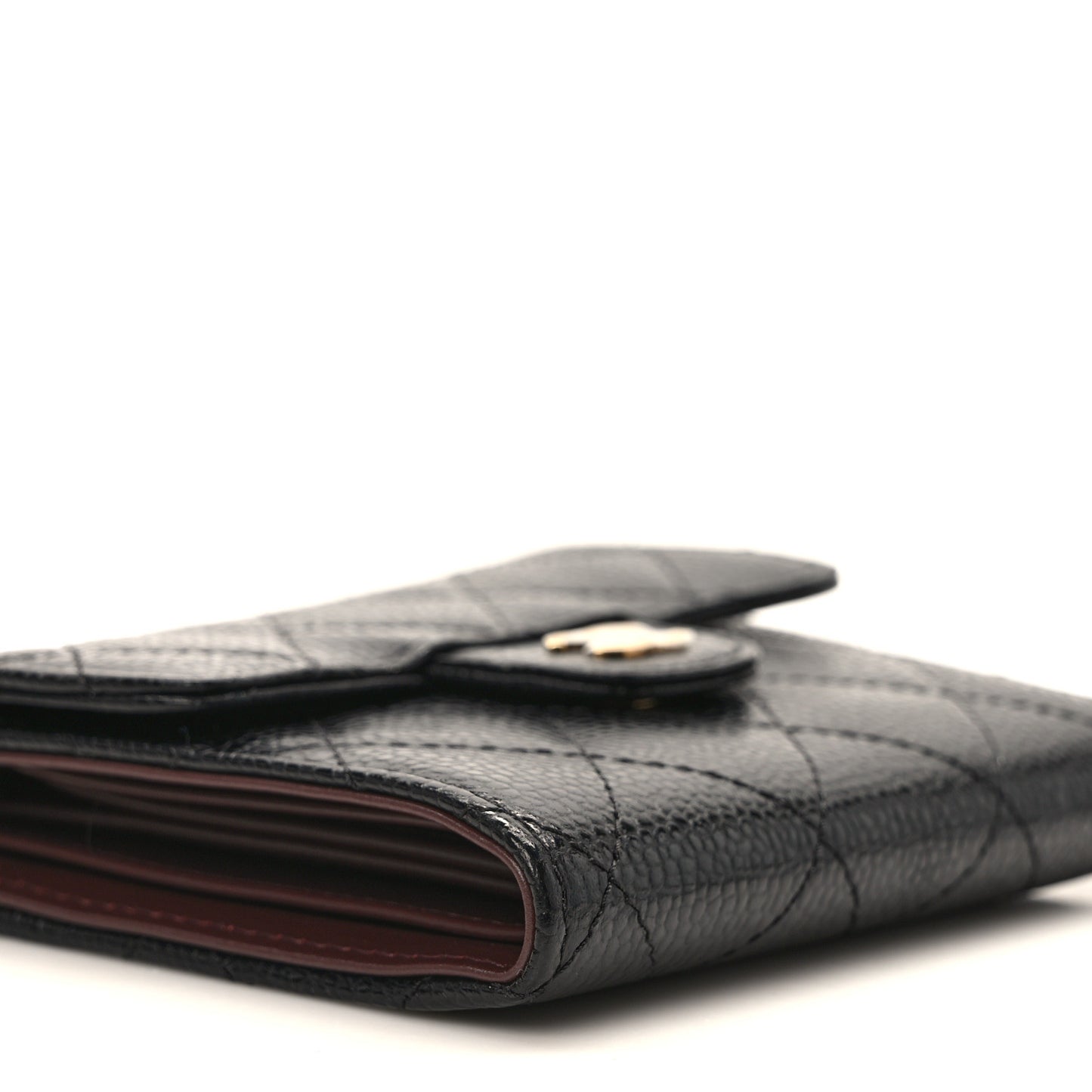 Caviar Quilted Compact Flap Wallet Black