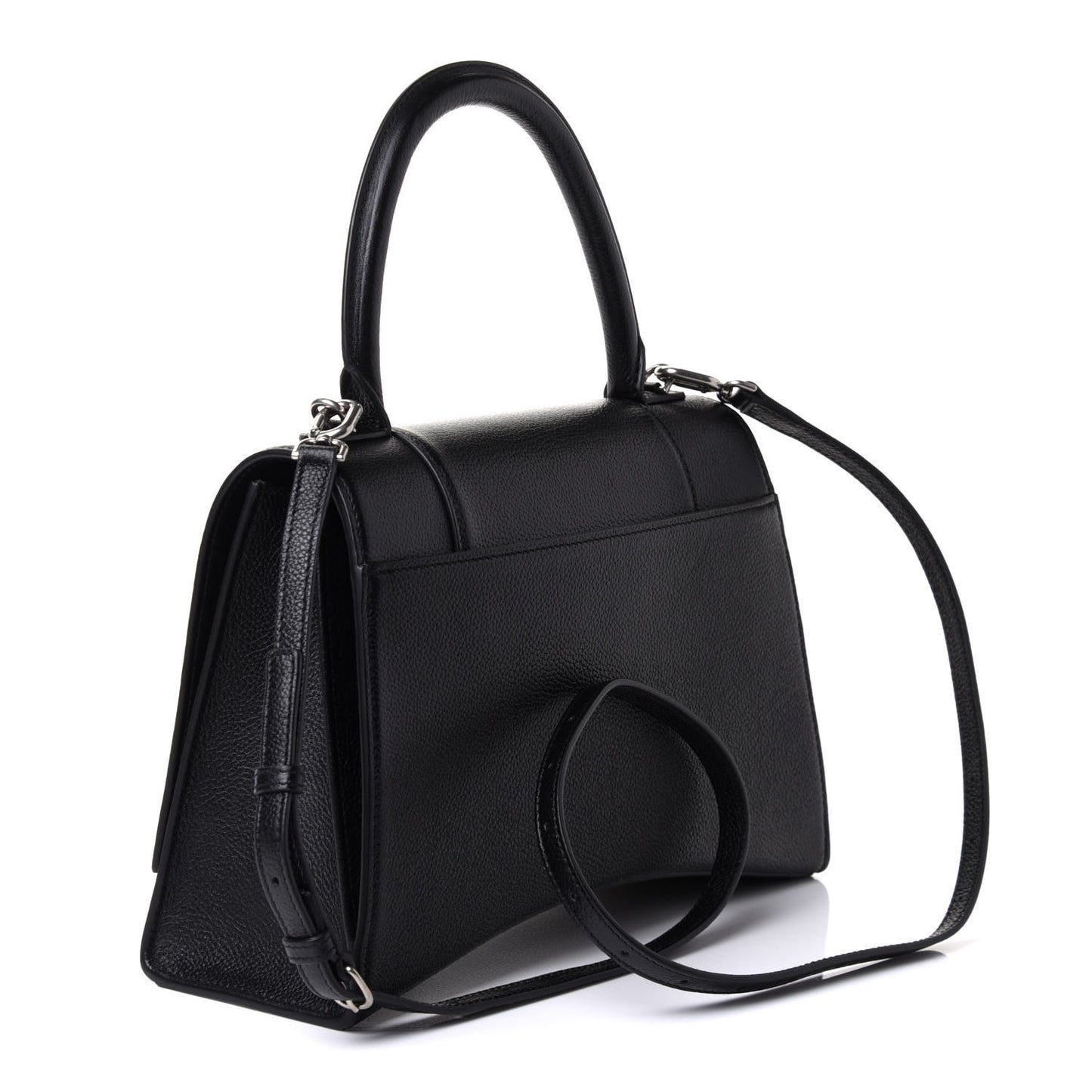 Grained Calfskin Medium Hourglass Top Handle Bag Black