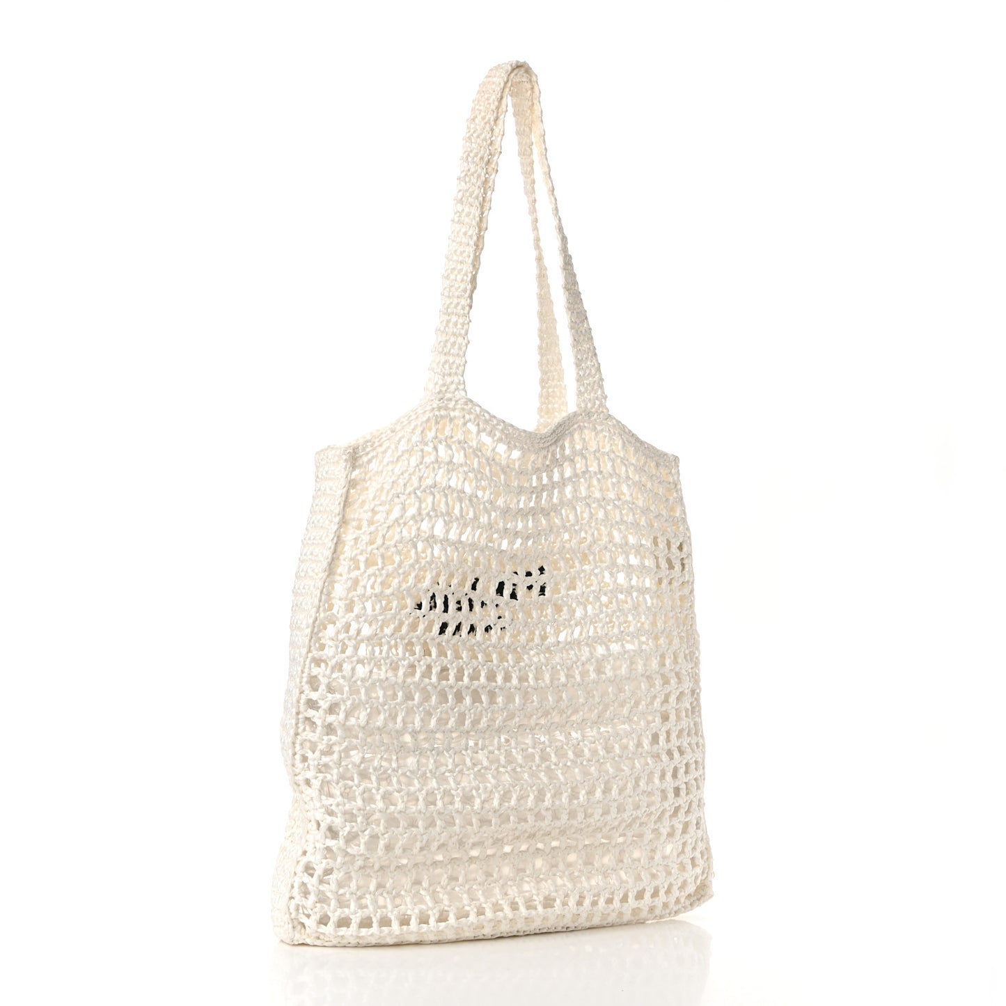 Yarn Raffia Effect Crochet Logo Embroidered Tote Bag White