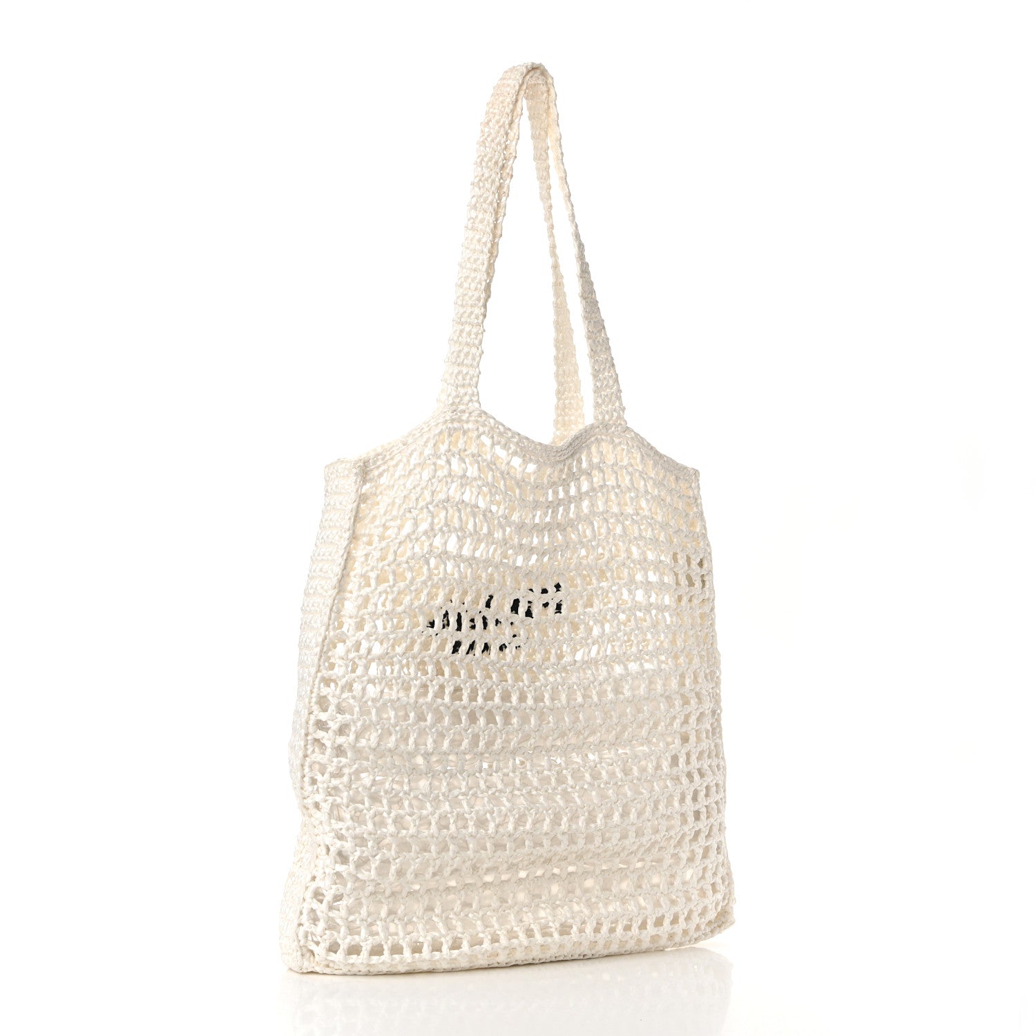 Prada Yarn Raffia Effect Crochet Logo Embroidered Tote Bag White 3 of 9