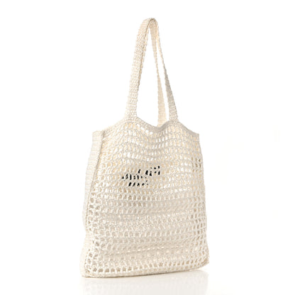 Prada Yarn Raffia Effect Crochet Logo Embroidered Tote Bag White 3 of 9