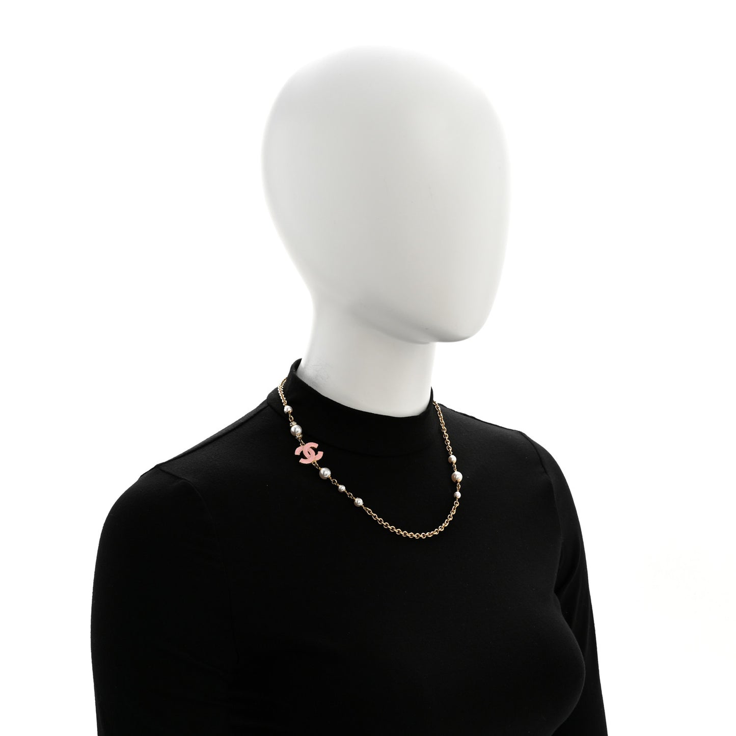 Pearl Bead Enamel CC Short Necklace Pink Gold