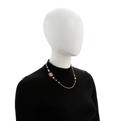 Chanel Pearl Bead Enamel CC Short Necklace Pink Gold 2 of 6