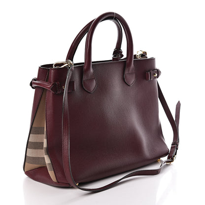 Burberry Grainy Calfskin House Check Medium Banner Tote Mahogany Red 4 of 10