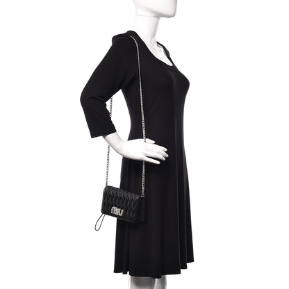 Miu Miu Nappa Matelasse Crystal Pearl Logo Chain Clutch Black 2 of 10