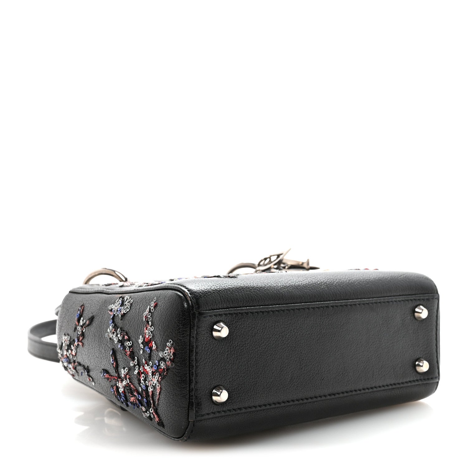 Christian Dior Goatskin Sequin Embroidered Mini Lady Dior Black 4 of 9