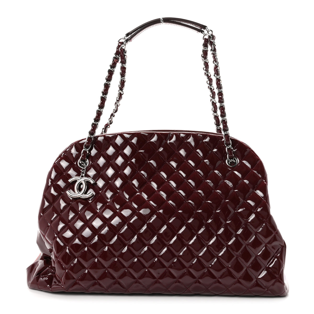 Chanel Patent Quilted Maxi Just Mademoiselle Bowling Bag Burgundy 1 of 10
