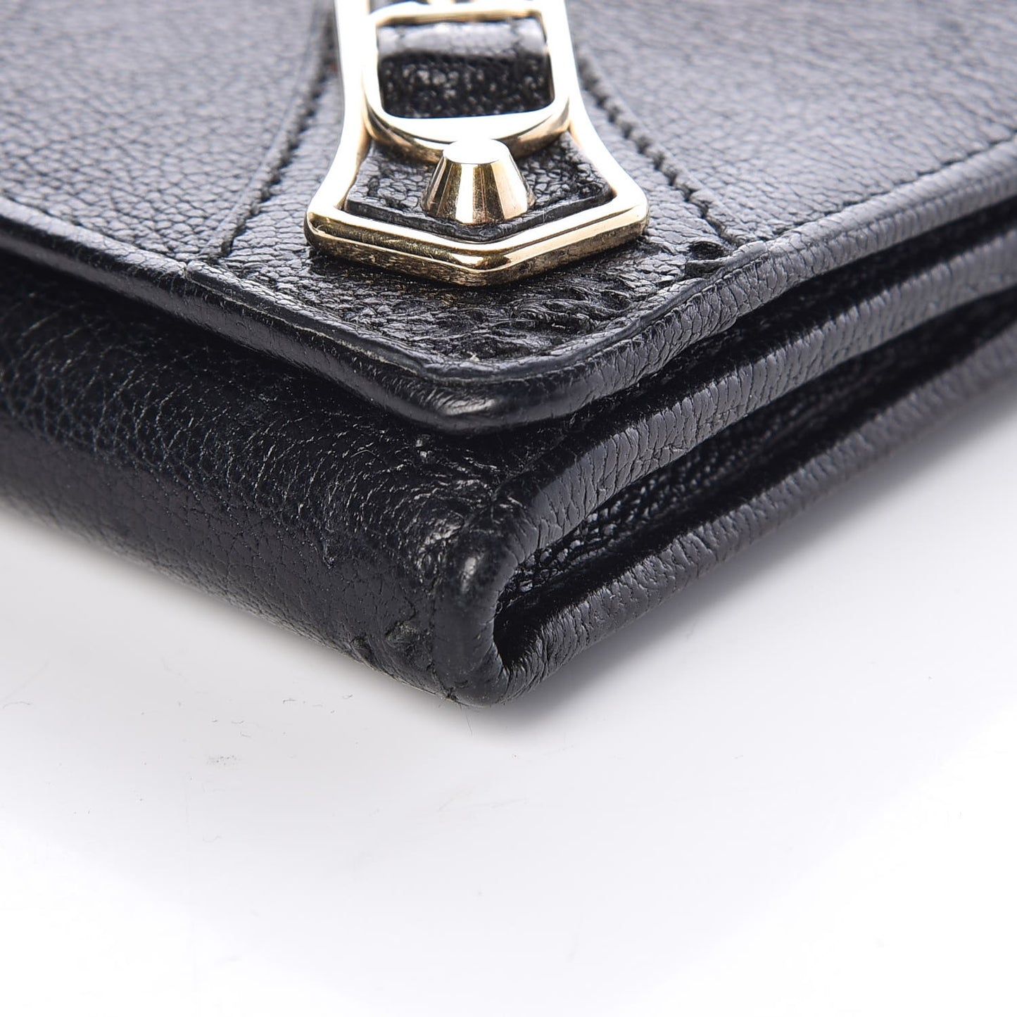 Chevre Gold Metallic Edge Hardware Money Wallet Black
