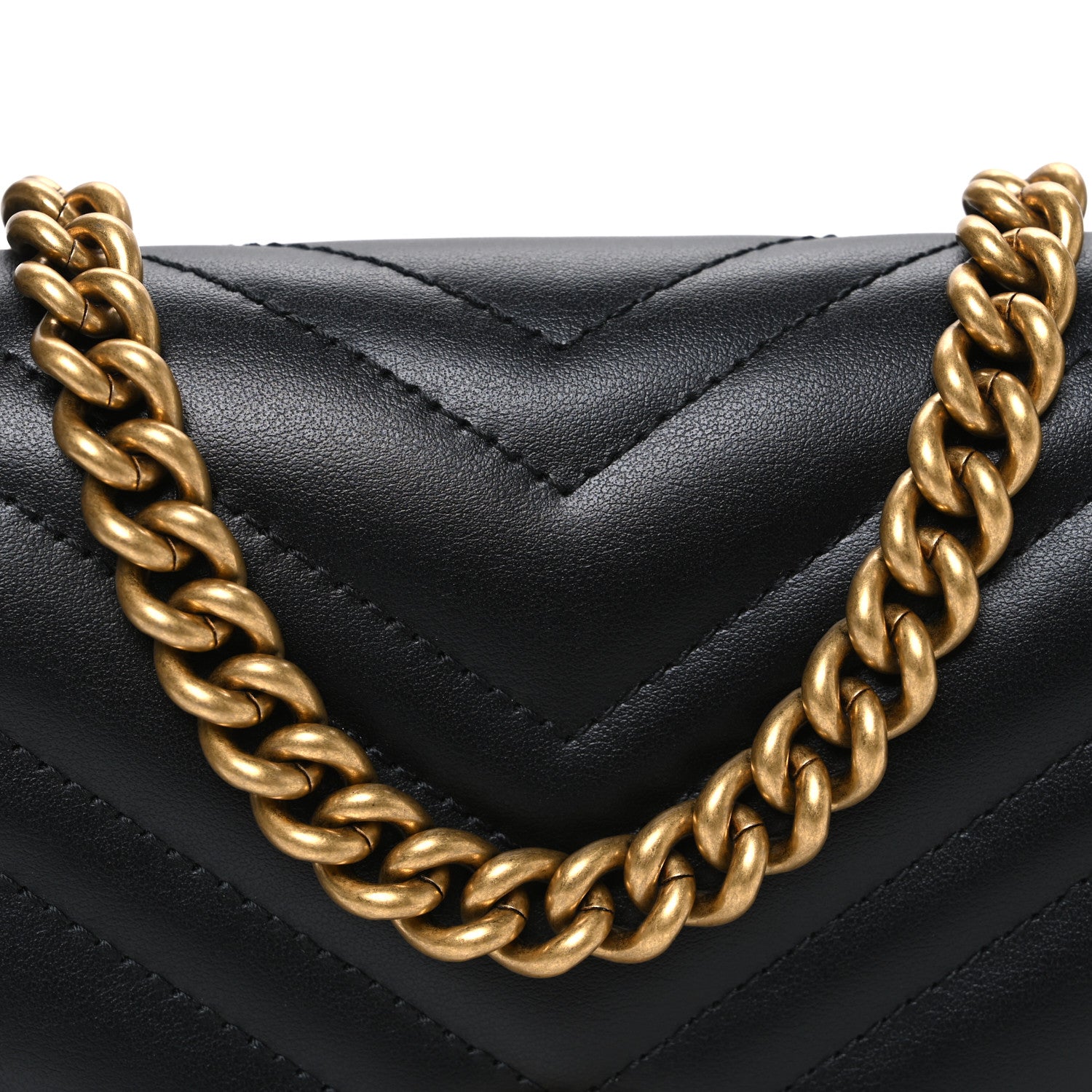 Gucci Calfskin Matelasse Mini GG Marmont Chain Half Moon Crossbody Bag Black 7 of 9