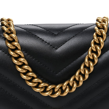 Gucci Calfskin Matelasse Mini GG Marmont Chain Half Moon Crossbody Bag Black 7 of 9