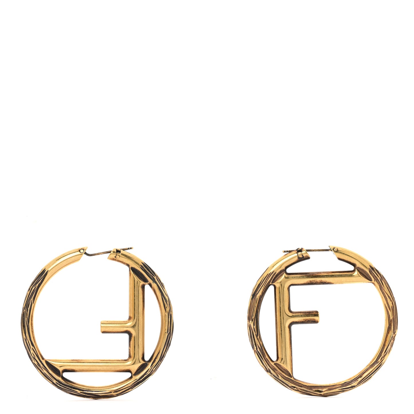 Metal FF Hoop Earrings Gold