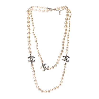 Chanel Pearl Crystal Long CC Necklace Gold Black 3 of 7
