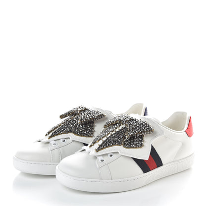 Gucci Calfskin Ayers Web Womens Ace Bow Lace Sneakers 37 White 3 of 9