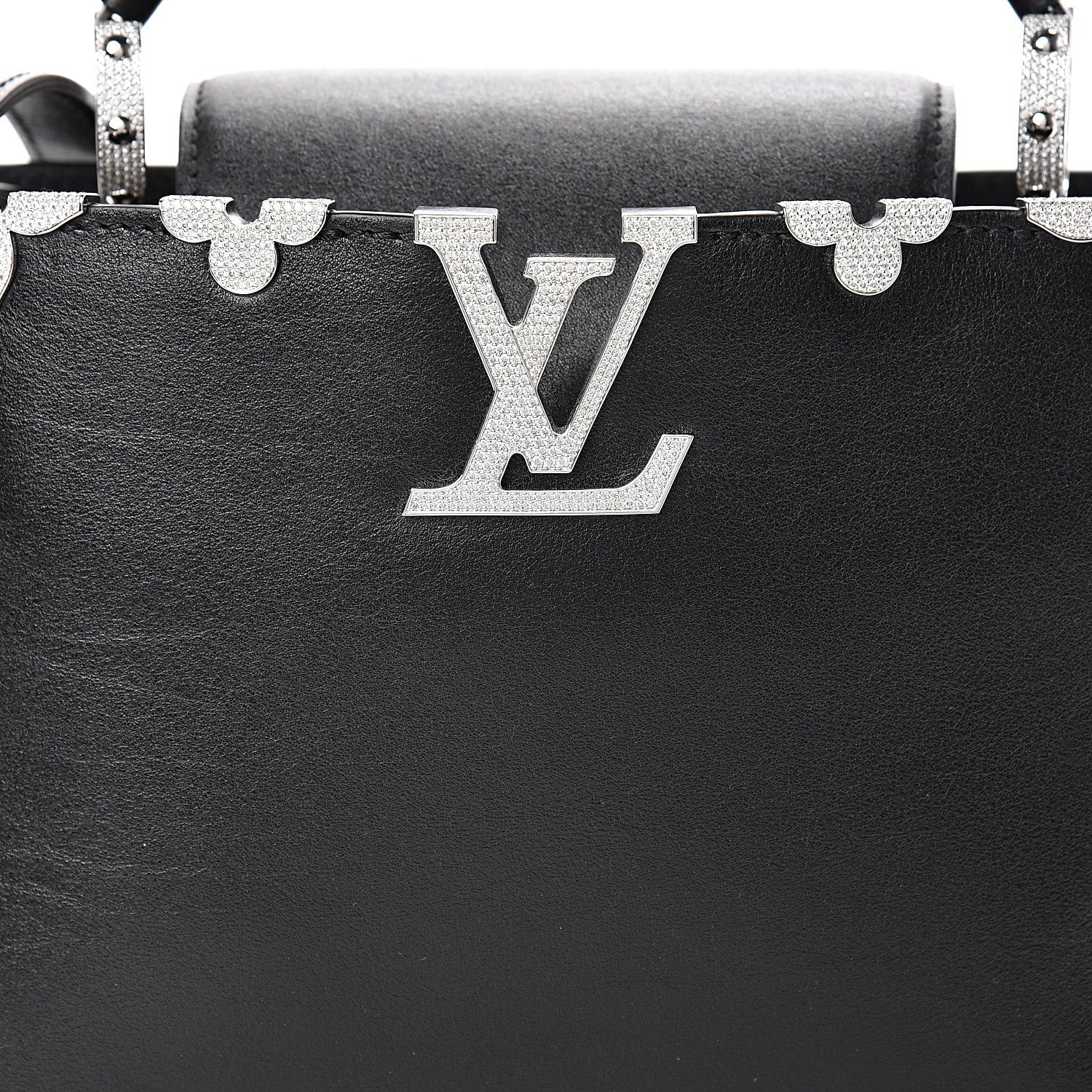 Louis Vuitton Smooth Calfskin Crystal Flowers Capucines BB Black 6 of 9