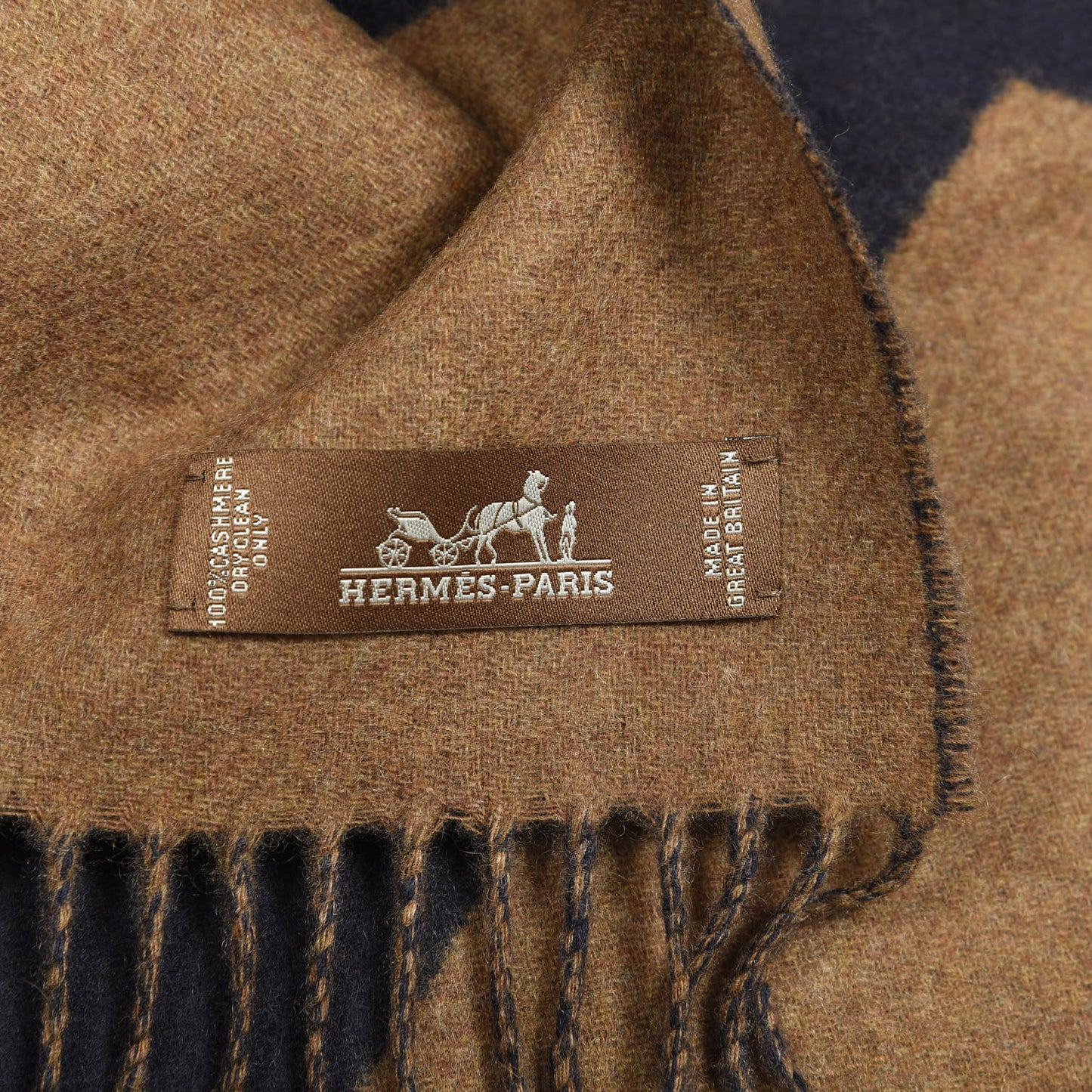 Cashmere Casaque Chevron Muffler Camel Marine