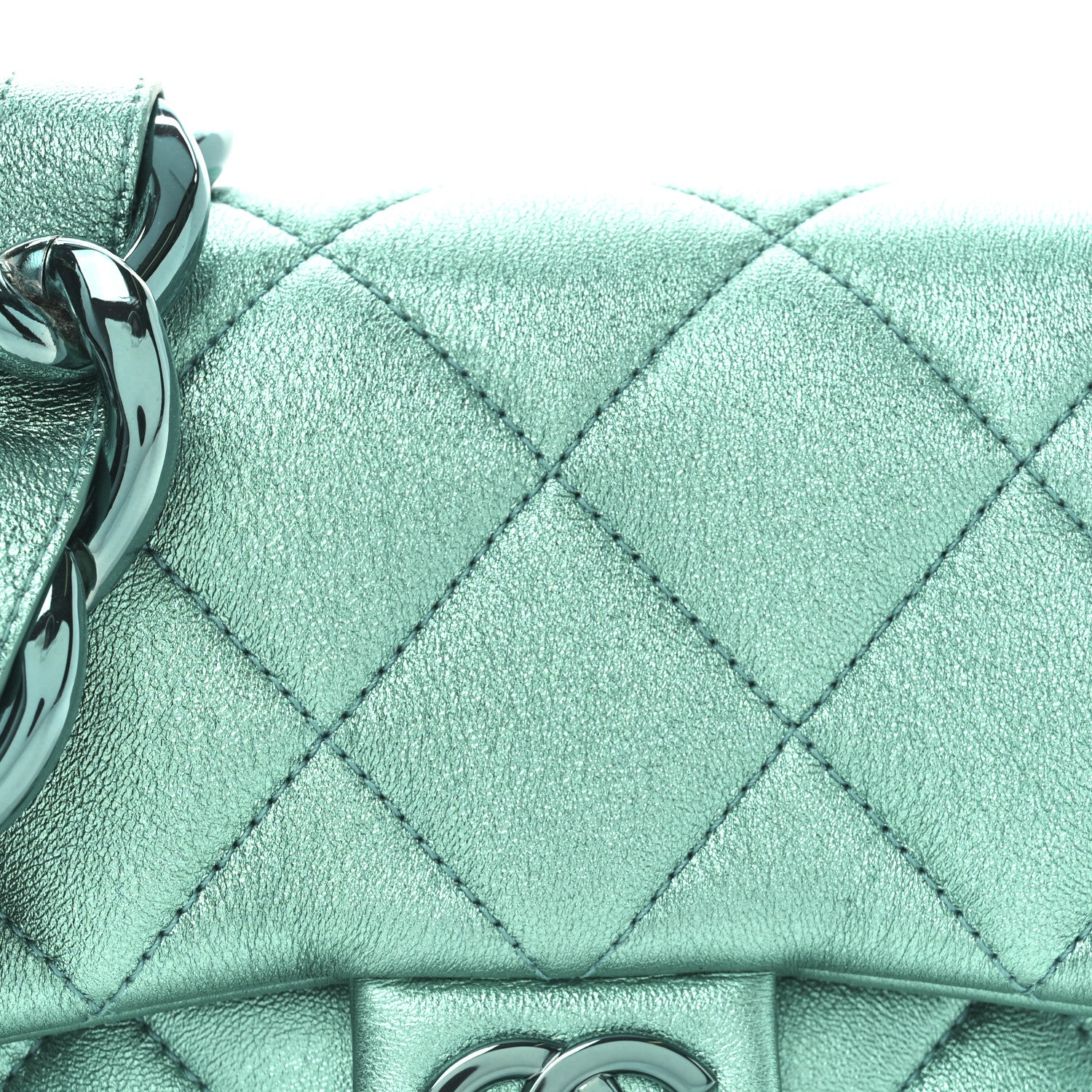 Chanel Metallic Lambskin Quilted Mini Lacquered Chain Flap Turquoise 8 of 10