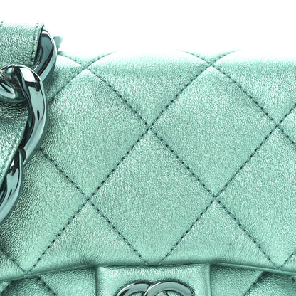 Chanel Metallic Lambskin Quilted Mini Lacquered Chain Flap Turquoise 8 of 10