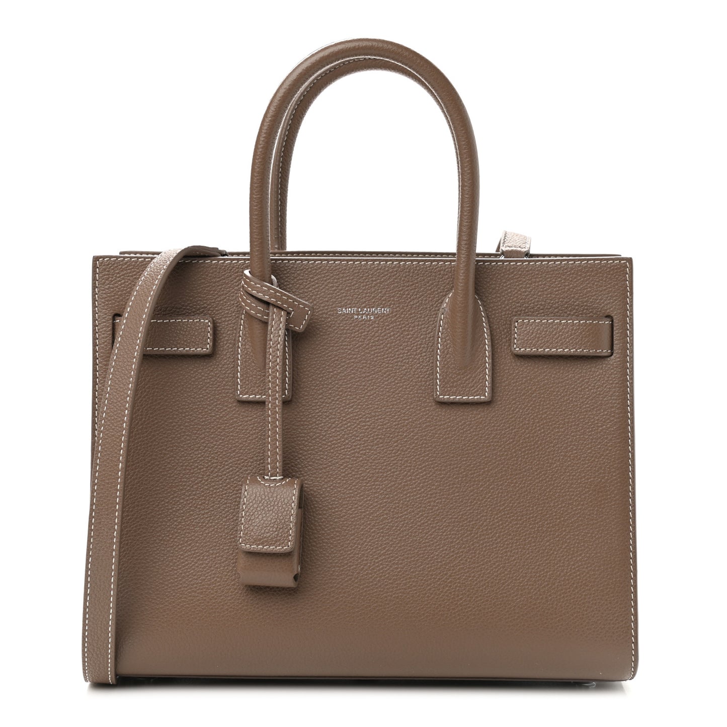 Grained Calfskin Topstich Baby Sac De Jour Taupe
