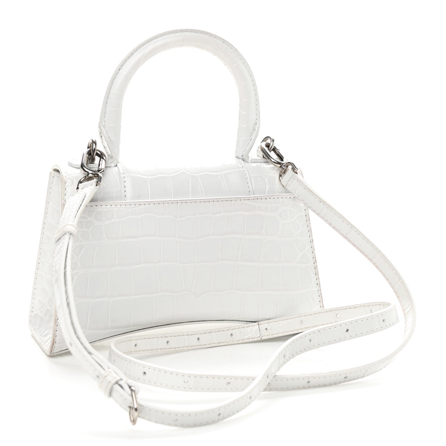 Balenciaga Shiny Calfskin Crocodile Embossed Hourglass Top Handle Bag XS White 3 of 10