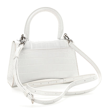 Balenciaga Shiny Calfskin Crocodile Embossed Hourglass Top Handle Bag XS White 3 of 10