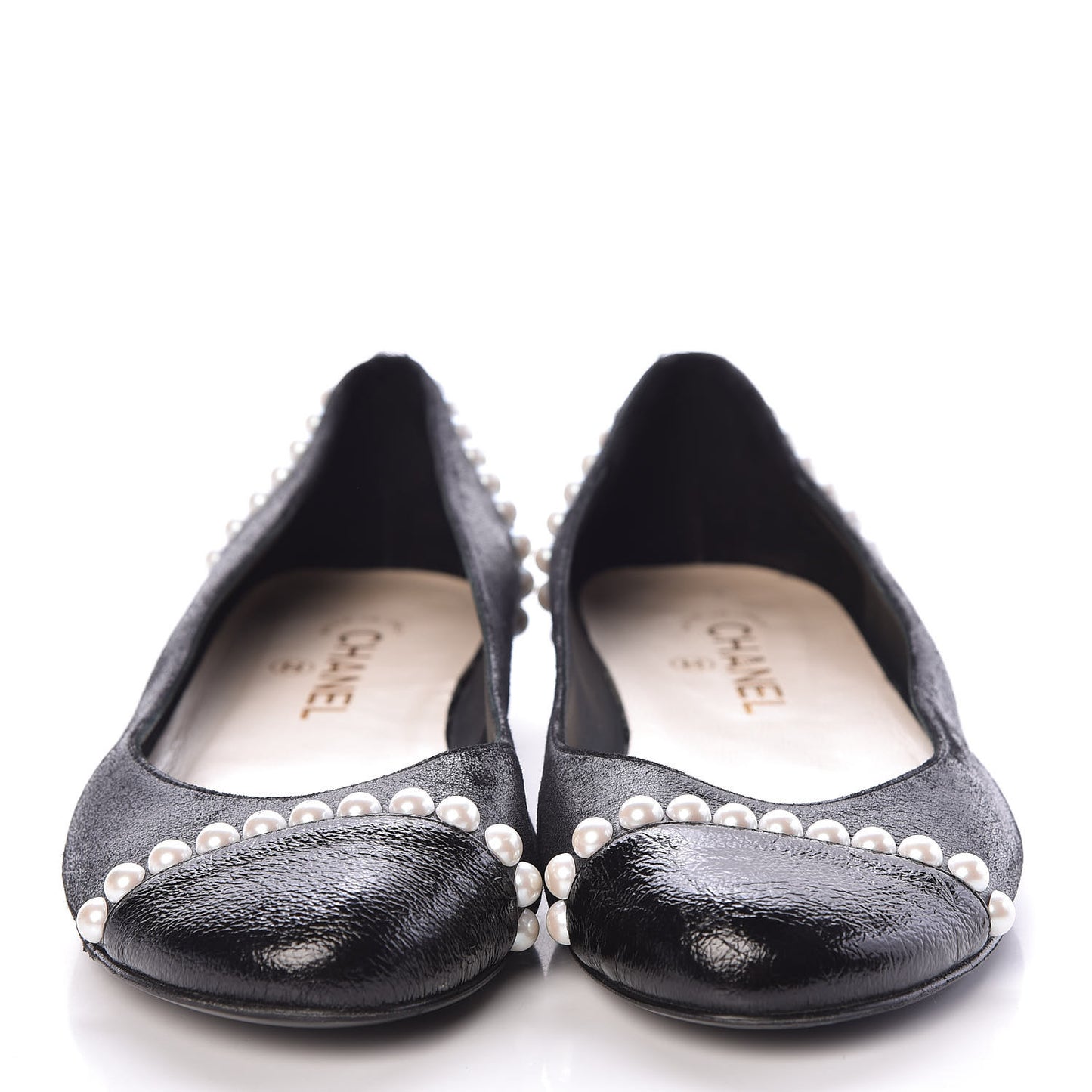 Iridescent Lambskin Pearl Ballerina Flats 38 Black